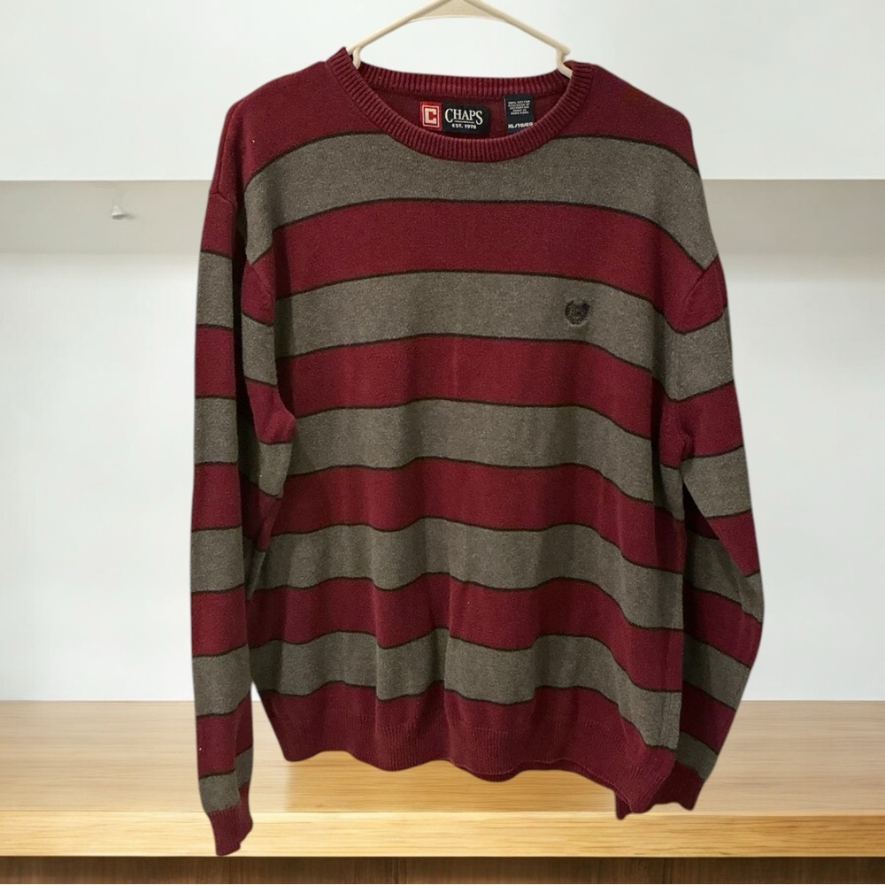 Chaps Men's Striped Crew Neck Sweater Size XL 100% Cotton